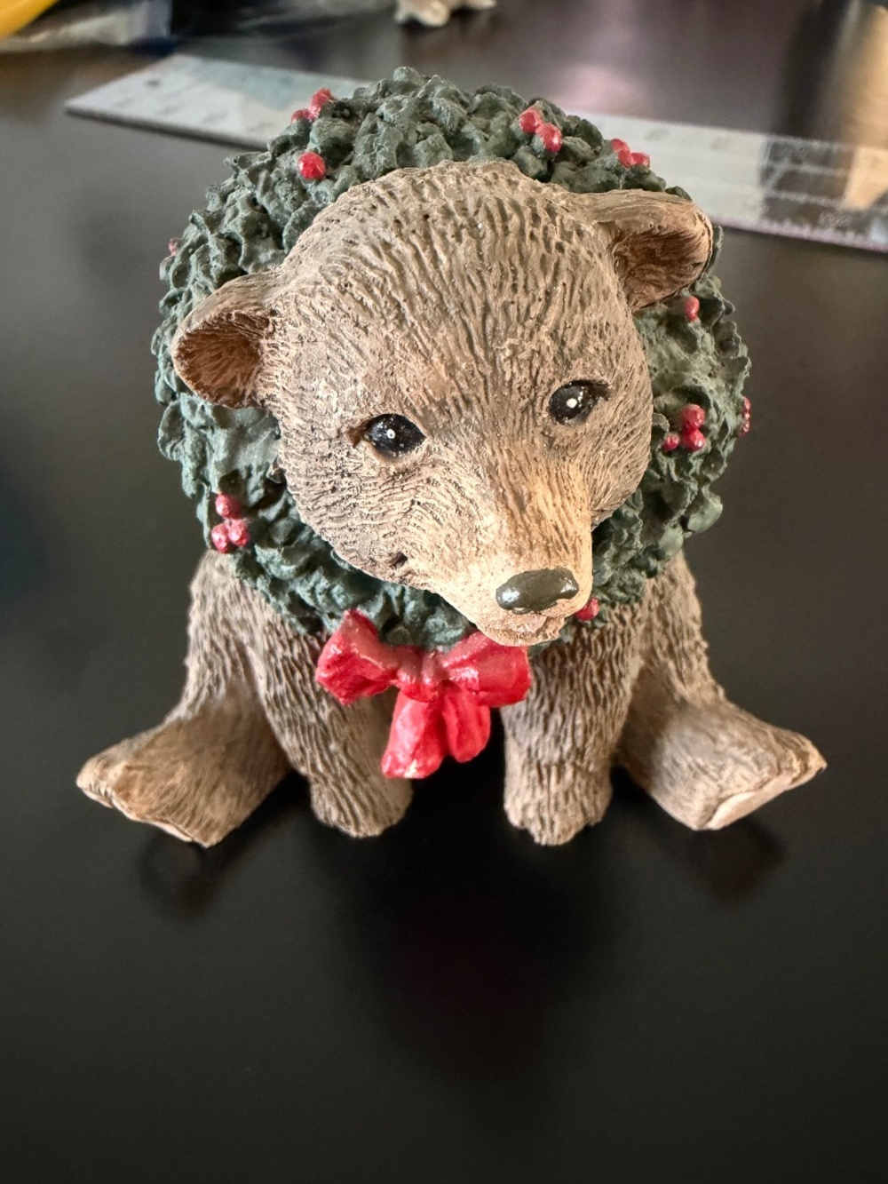 Tom Rubel Silver Deer Collection Christmas Animals Brown Bear With Wreath 4.25"